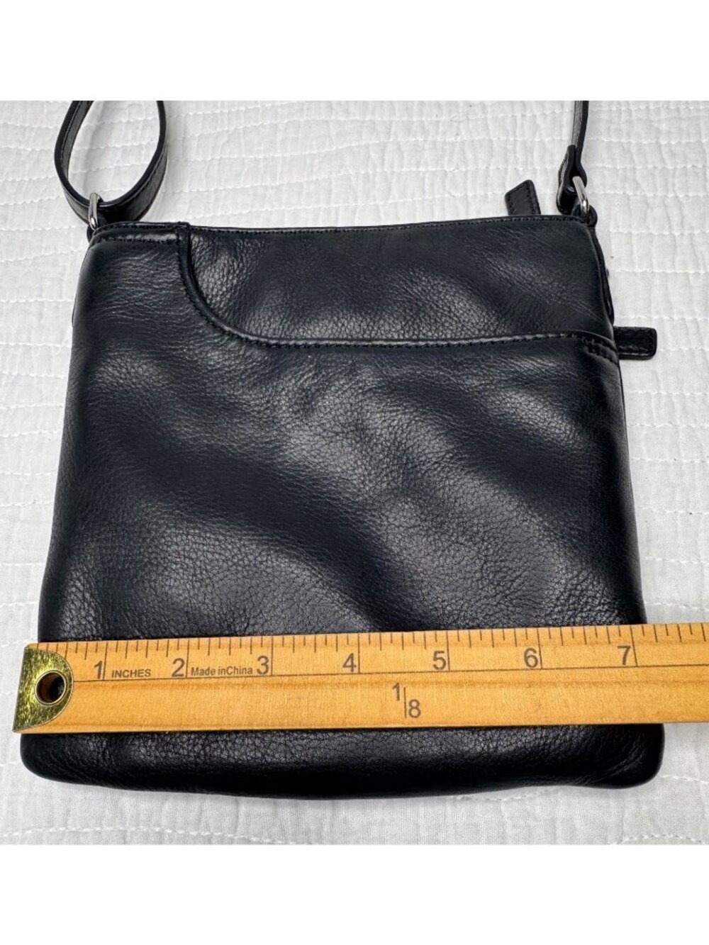 Margot New York Black Pebbled Leather Zip Hipster Crossbody Bag Purse - Picture 9 of 11